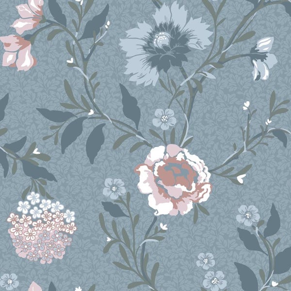 Duro Tapete Blumen Graublau - 53 cm x 10.05 m - 661166
