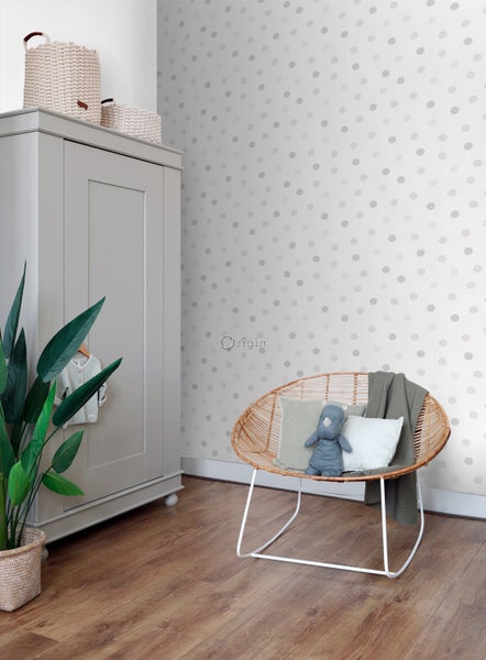 Origin Wallcoverings Tapete Punktmuster Crème-Beige, Hellgrau und Silbergrau - 53 cm x 10.05 m - 347508