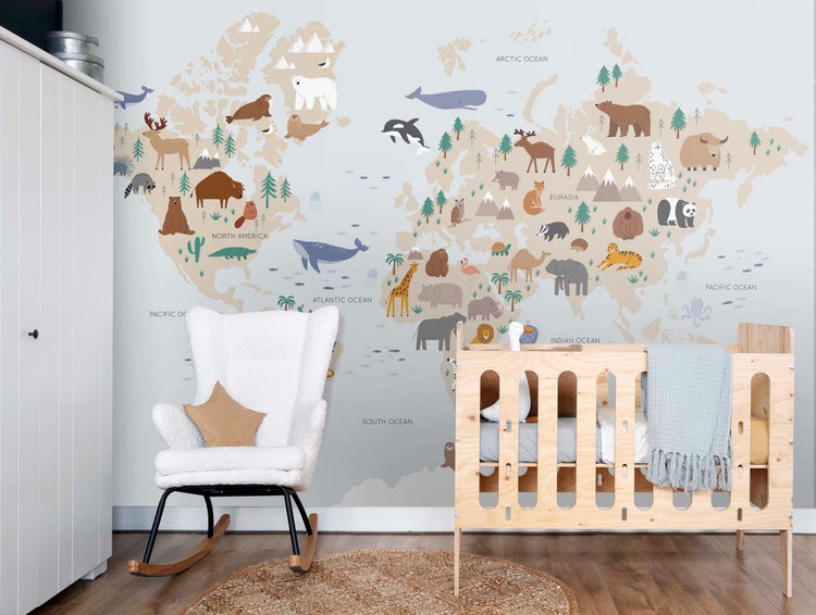 Sanders und Sanders Fototapete Weltkarte für Kinder Hellblau und Beige - 3.5 x 2.79 m - 950020