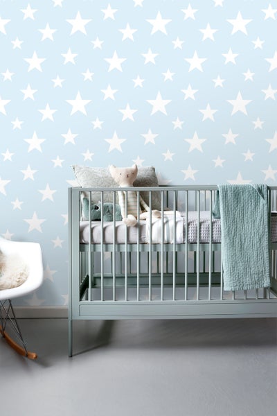 ESTAhome Tapete große und kleine Sterne Hellblau und Weiß - 53 cm x 10.05 m - 138932