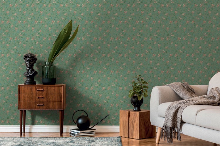 Nahaufnahme einer Tapete mit Blumenmuster