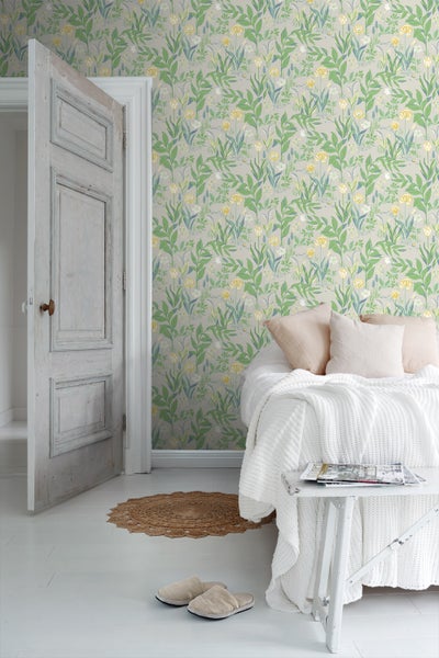 Borastapeter Tapete Blumen Taupe und Grün - 53 cm x 10.05 m - 660425