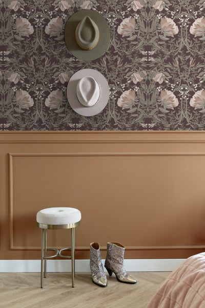 ESTAhome Tapete Blumenmuster im Jugendstil Aubergineviolett - 50 x 900 cm - 139694