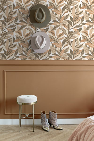 ESTAhome Tapete tropische Blätter Beige - 50 x 900 cm - 131039