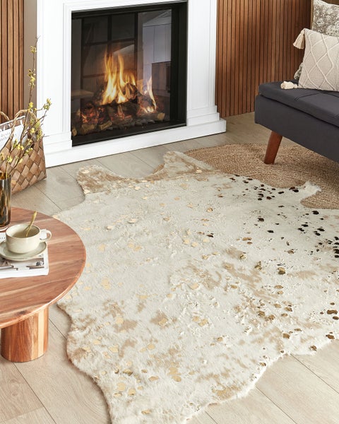 Kunstfell-Teppich Kuh beige mit goldenen Sprenkeln 150 x 200 cm BOGONG