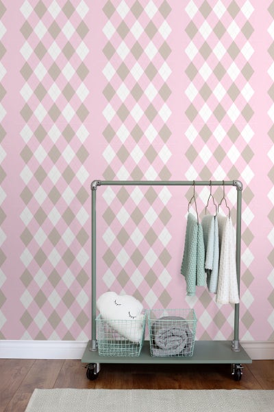 ESTAhome Tapete Karomuster Babyrosa - 53 cm x 10.05 m - 114925