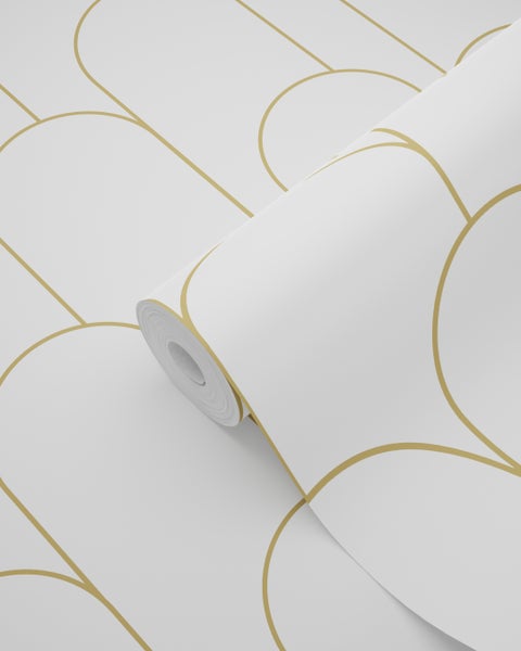 ESTAhome Tapete Art Decó Muster Weiß und Gold - 50 x 900 cm - 139653