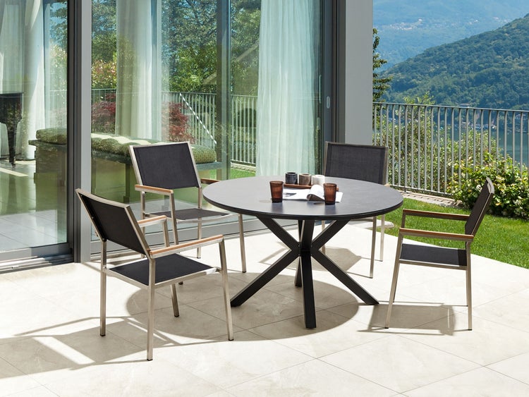 Gartenmöbel Set 4-Sitzer MALETTO/GROSSETO Metall Marmor Optik Grau / Schwarz