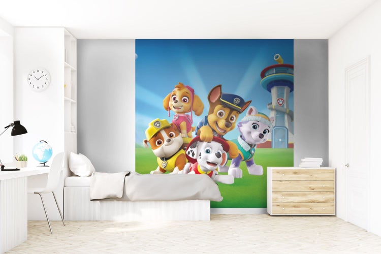 Kinderzimmer mit Fototapete Paw Patrol und Möbeln