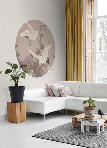 ESTAhome selbstklebende runde Tapete Kraniche Graurosa - Ø 140 cm - 159019