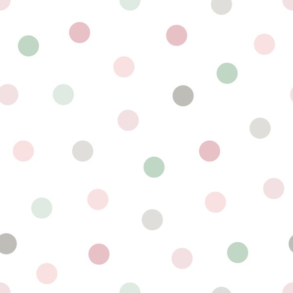 Walls4You Tapete große Punkte Grün, Rosa und Grau - 53 cm x 10.05 m - 935316