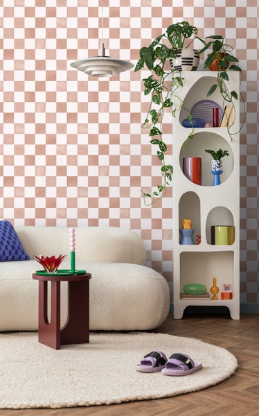 ESTAhome Tapete Karomuster Braun und Weiß - 50 x 900 cm - 131289