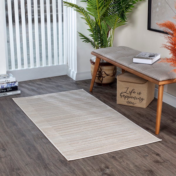 Skandinavisch Gestreifter Teppich Grau/Weiß 80x150 cm KAYSA