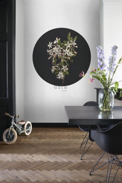 ESTAhome selbstklebende runde Tapete Blüte Hellrosa und Schwarz - Ø 140 cm - 159016