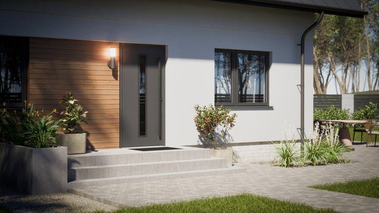 FM TÜREN Louis 68 Aluminium-Stahl Haustür Anthrazit Blackline 1000 x 2100 mm Rechts