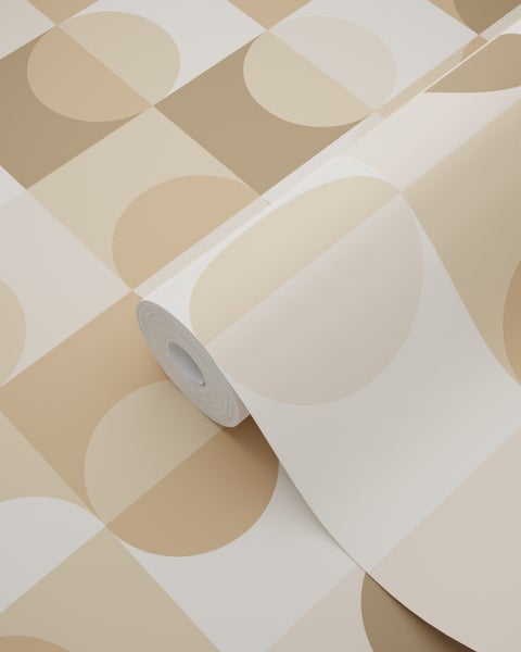 ESTAhome Tapete Kreise im Bauhaus-Stil Beige, Braun und Weiß - 50 x 900 cm - 130937