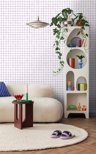 ESTAhome Tapete Karomuster Lila und Weiß - 50 x 900 cm - 131276