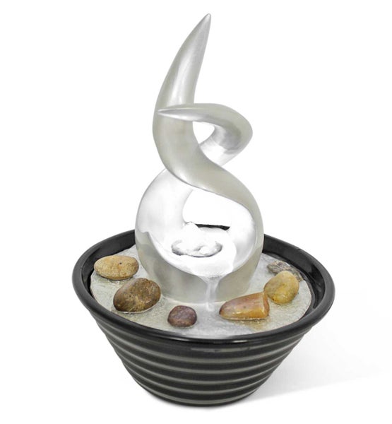 Design LED Zimmerbrunnen Tischbrunnen FoTwist perlmutt & schwarz 10750