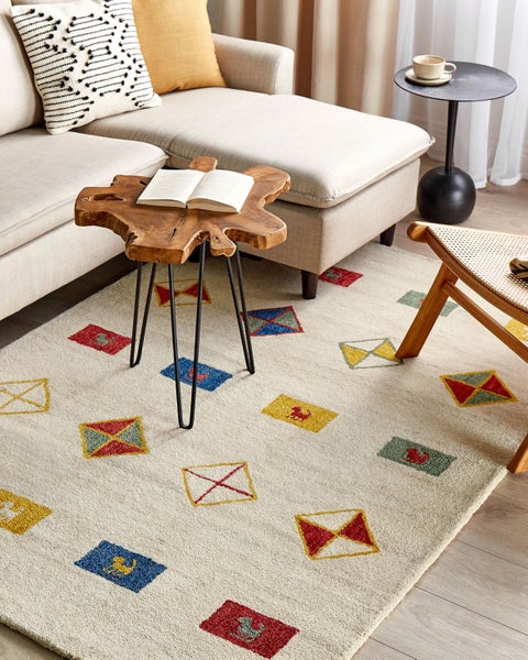 Teppich MISINLI Beige 140 x 200 cm Wolle Gabbeh