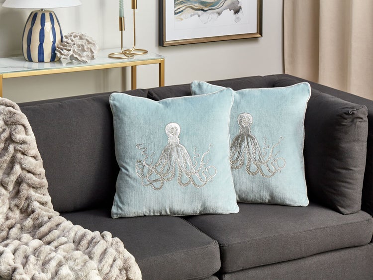 Dekokissen 2er Set LAMINARIA Samtstoff 45 x 45 cm Hellblau Tiermuster