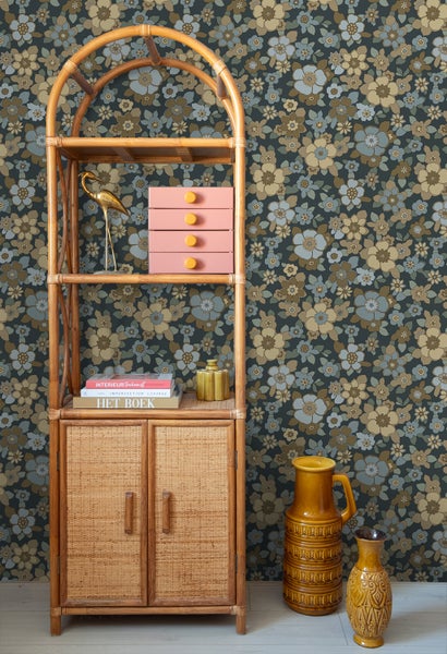 ESTAhome Tapete Retro Blumen Dunkelblau - 50 x 900 cm - 131527
