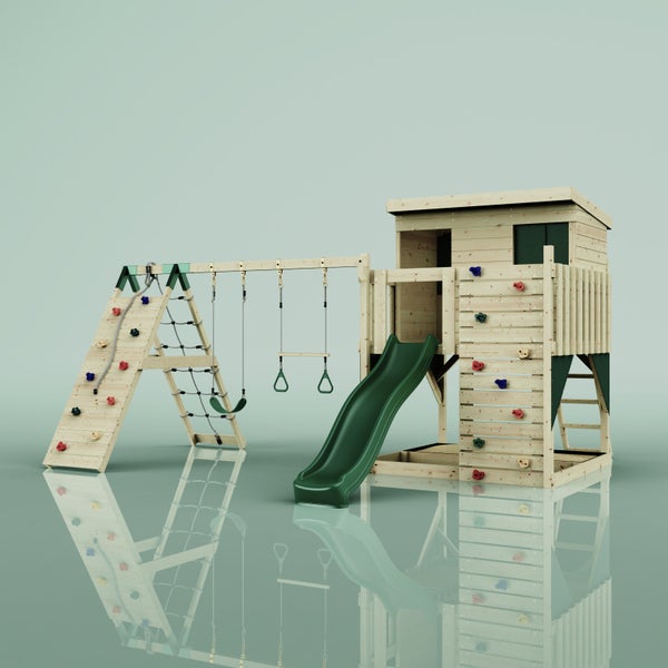 OutdoorToys Spielturm Aksel aus Holz in Grün Trapezstange