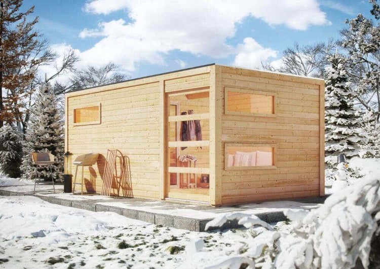 Karibu Saunahaus Hygge Gartensauna 3 Sitzbänke aus Holz, Sauna mit 38 mm Wandstärke, Außensauna mit Montagematerial