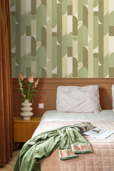 ESTAhome Tapete geometrische Formen Olivgrün - 50 x 900 cm - 131059