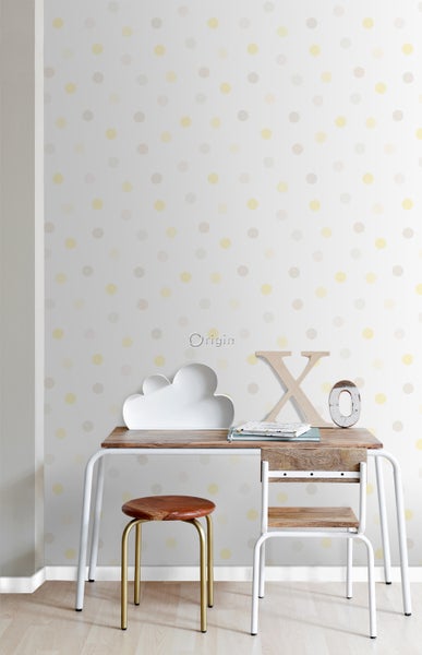 Origin Wallcoverings Tapete Punktmuster Pastellgelb, Hellgrau und Crème-Beige - 53 cm x 10.05 m - 347512
