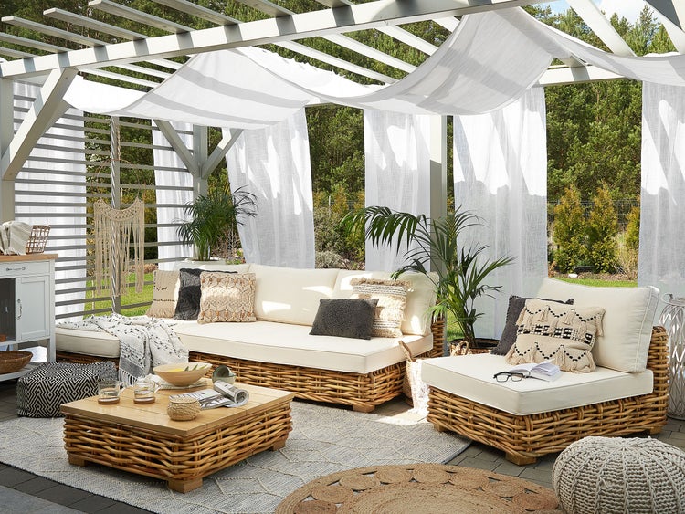 Lounge Set mit Tisch 4-Sitzer VARALLO linksseitig modular Rattan Naturfarben