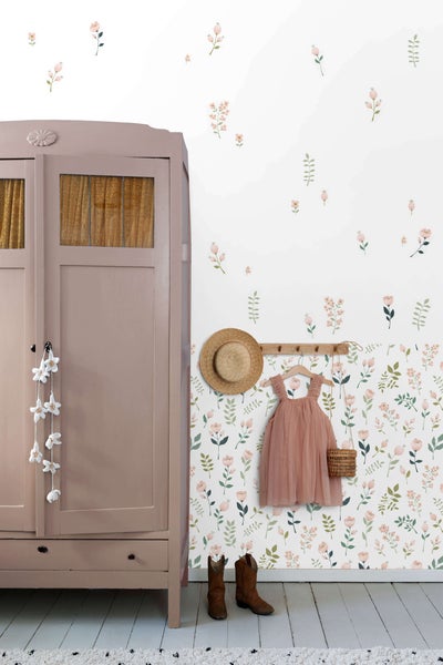 ESTAhome Wandtattoo Blumen Weiß, Rosa und Grün - 47.5 x 66 cm - 156114