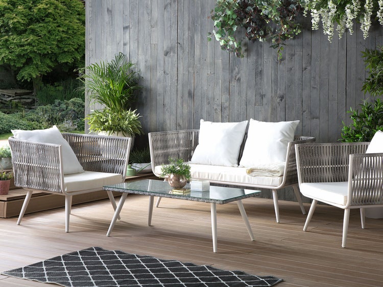 Lounge Set mit Tisch 4-Sitzer RAGUSA Polyrattan Cremeweiß
