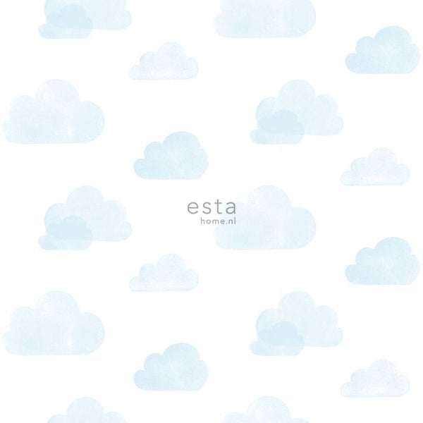 ESTAhome Tapete gestempelte Wolken Hellblau und Weiß - 53 cm x 10.05 m - 138930