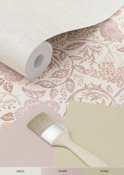 ESTAhome Tapete Blumen und Vögel Sandbeige und Violett - 53 cm x 10.05 m - 139829