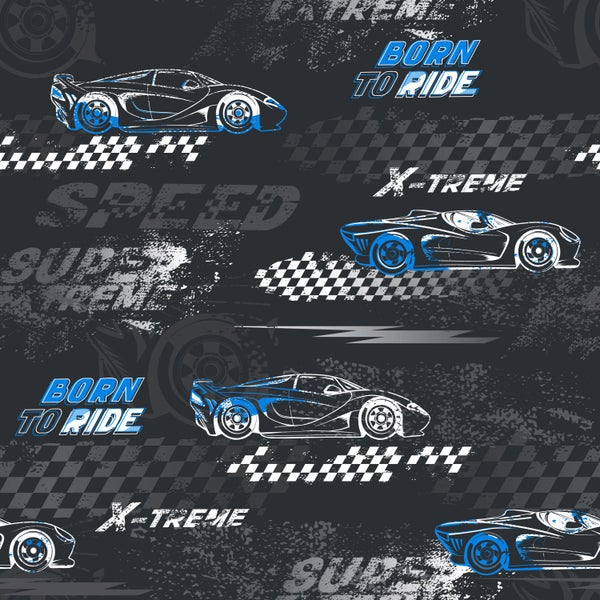 Sanders und Sanders Tapete Rennwagen Blau und Schwarz-Weiß - 50 x 900 cm - 935363