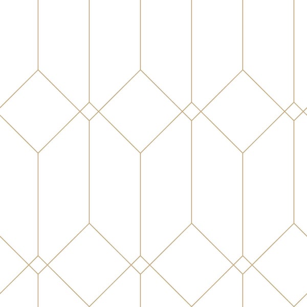 ESTAhome Tapete Art Decó Muster Weiß und Gold - 53 cm x 10.05 m - 139223