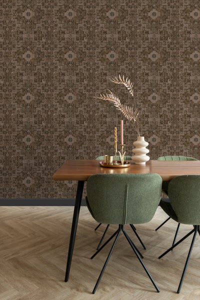 ESTAhome Tapete orientalisches Kelim-Patchwork Braun - 50 x 900 cm - 131360