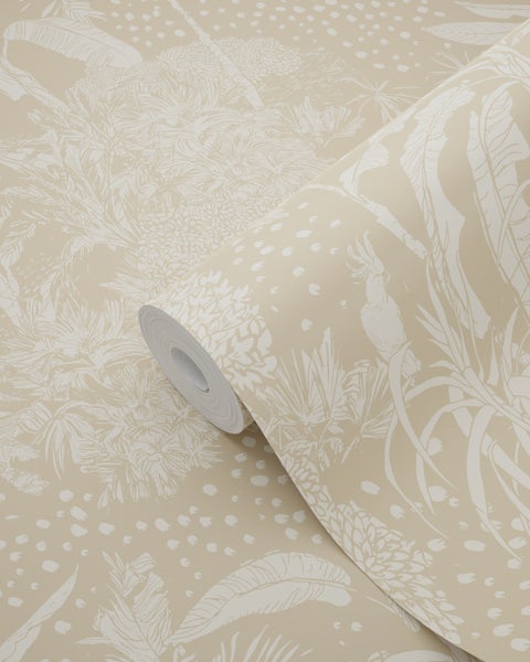 ESTAhome Tapete tropische Blätter Hellbeige - 50 x 900 cm - 139888