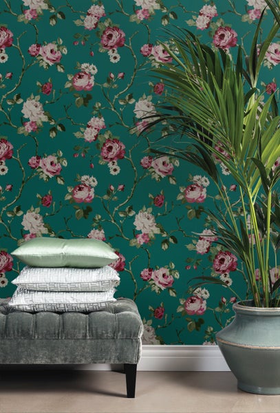 Origin Wallcoverings Tapete Blumen Smaragdgrün - 53 cm x 10.05 m - 347432