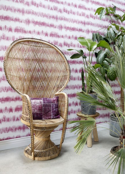 ESTAhome Tapete horizontale Tie-Dye Shibori Streifen Tiefrosa und Weiß - 53 cm x 10.05 m - 148688