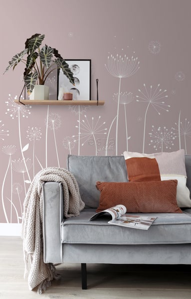 ESTAhome Fototapete Pusteblume Weiß und Altrosa - 200 x 279 cm - 158905