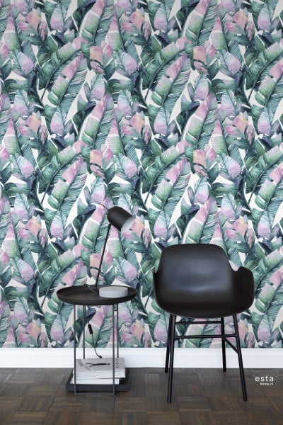 ESTAhome XXL-Vliestapete Bananenblätter Türkis und Rosa - 50 x 900 cm - 158896