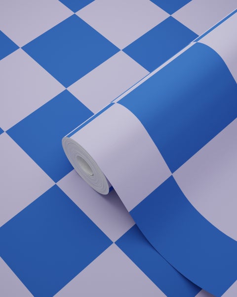 ESTAhome Tapete Karomuster Violett und Königsblau - 53 cm x 10.05 m - 130917