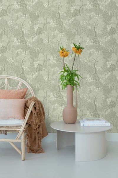 ESTAhome Tapete Bäumen und Blumen Grün - 50 x 900 cm - 131646