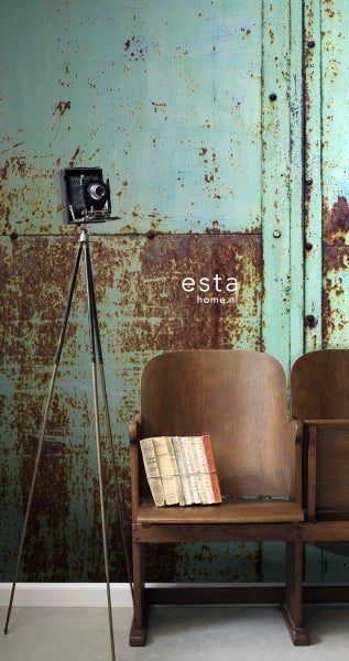 ESTAhome Fototapete Metall-Optik Türkis und Braun - 186 cm x 2,79 m - 158207