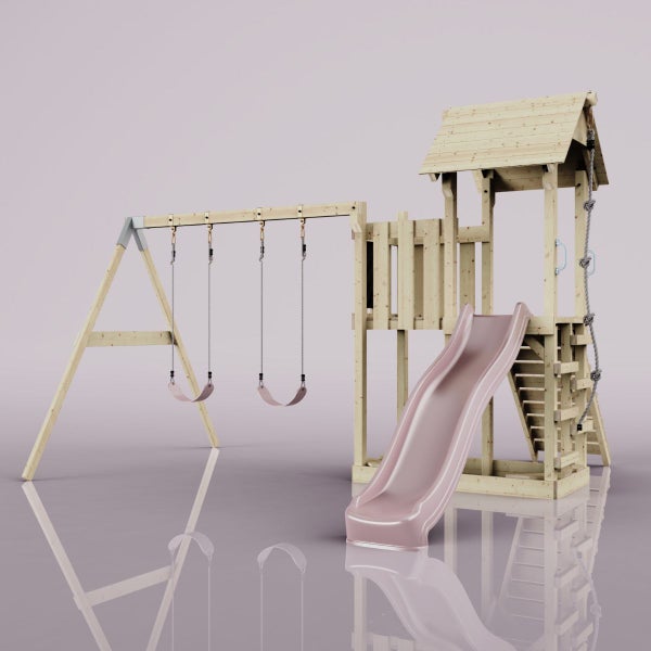 Spielturm mit Schaukel, Rutsche und Kletterwand für den Garten