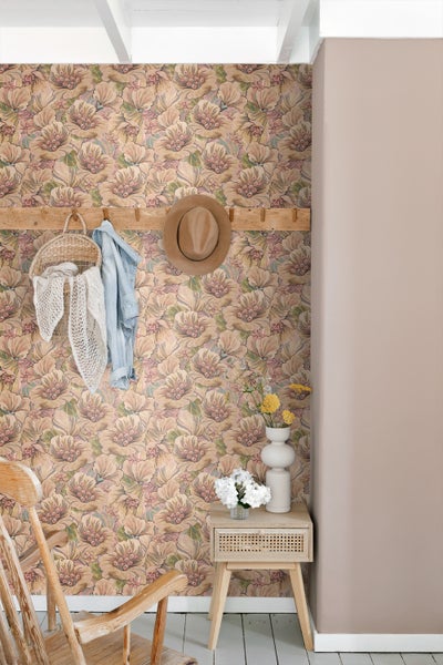 ESTAhome Tapete Blumenmuster Braun, Beige und Altrosa - 50 x 900 cm - 131295