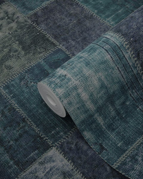 Origin Wallcoverings Tapete Kelim-Patchwork Smaragdgrün - 53 cm x 10.05 m - 347467