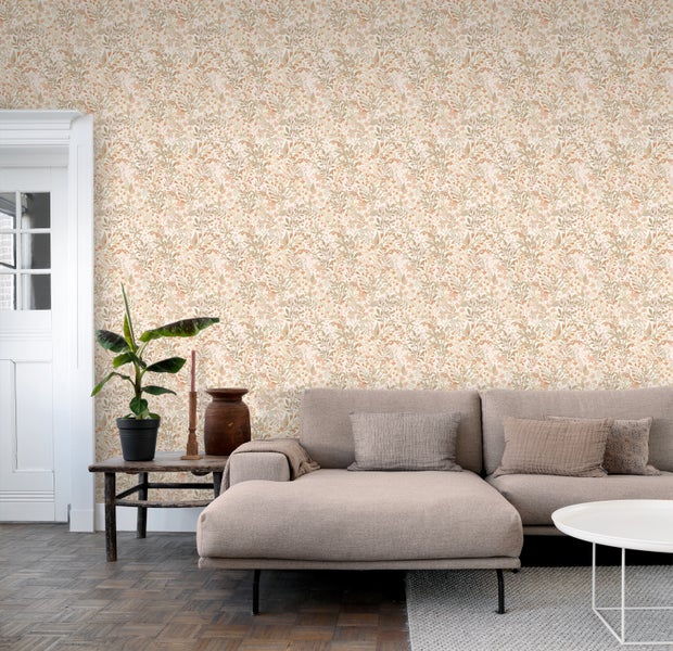 ESTAhome Tapete Feldblumen Terrakotta und Graugrün - 50 x 900 cm - 131353