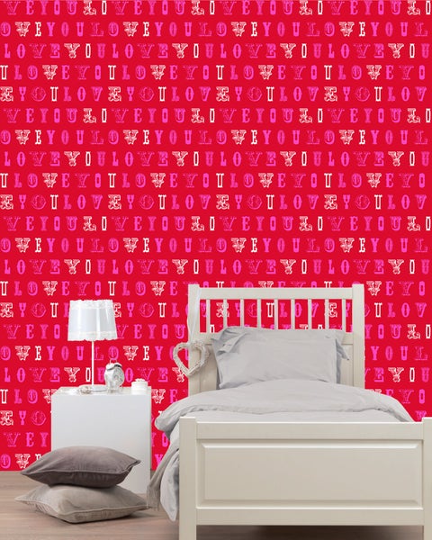 ESTAhome Tapete love you - Sprüche Rot und Rosa - 53 cm x 10.05 m - 136834